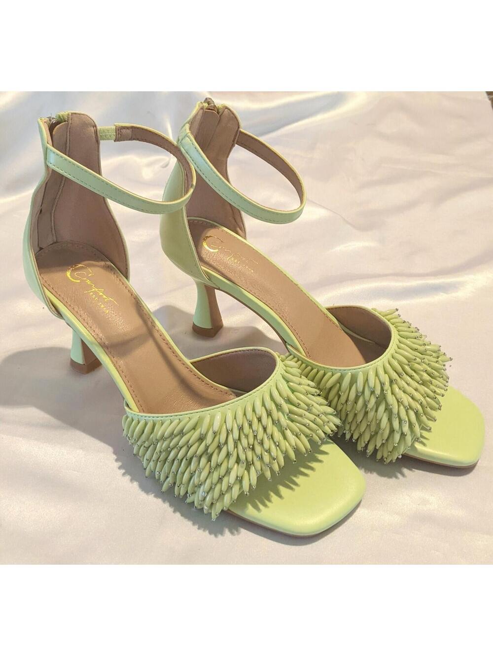 C Comfort Lime Green Cha Cha Heels Sandals Sculptural Open Toe Ankle Strap Sz 9